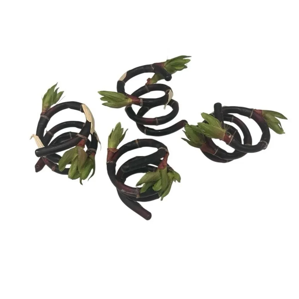 Set of 4 Bamboo-Style Napkin Rings Dark Brown Handmade Napkin Holder Table Deco